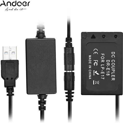 Andoer DR-E18 USB Power Kit DC Coupler Dummy Battery Replace of LP-E18 Battery for Canon 750D Kiss X8i T6i 760D T6S 77D 800D