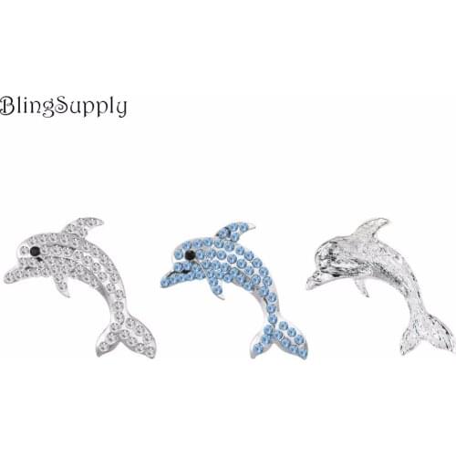 Free shipping 38mm dolphin rhinestone button 50PCS (BTN-5483)