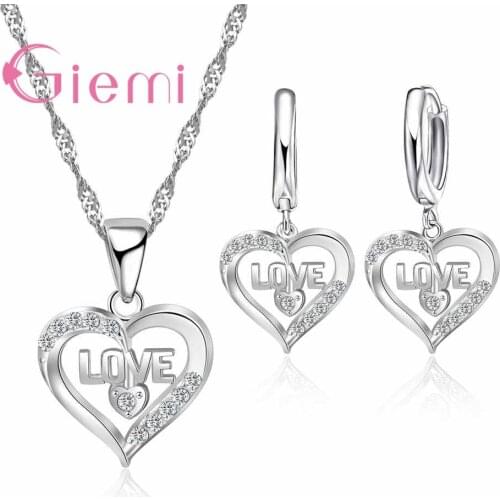 Free Shipping Cubic Zirconia Fashion Crystal Stone Necklace Earrings 925 Sterling Silver Women Birthday Gift Jewelry Set