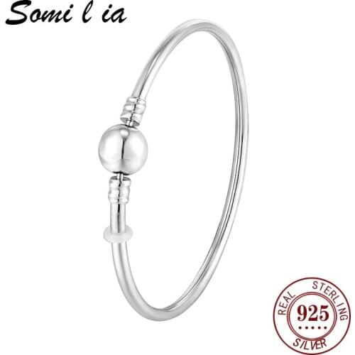 Somi l ia Authentic Bracelets 100% 925 Sterling Silver Zircon Round Charm Bracelets Bangle For Women Silver 925 Jewelry SML8405