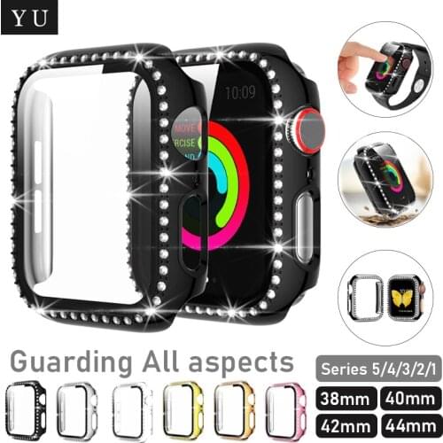 Diamond PC Case+ screen protector for Apple Watch 42MM 38MM 40MM 44MM Cover Protection Shell for iWatch SE 6 5 4 3 Watch Bumper