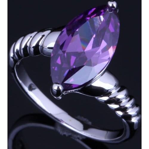 Wonderful Marquise Purple Cubic Zirconia Silver Plated Ring V0671