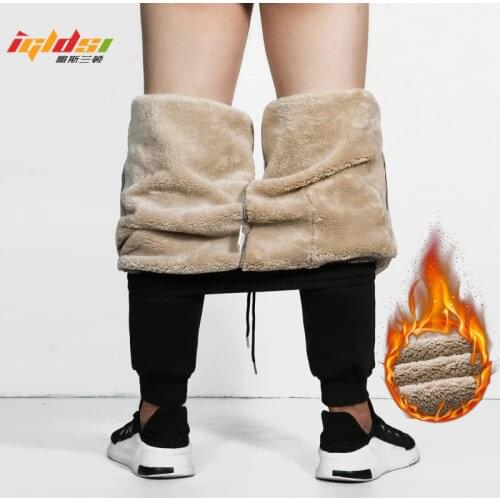 Mens Winter Fleece Cashmere Velvet Thicken Joggers Cargo Pants Men Warm Long Trousers Sweatpants Male Elastic Waist Trousers