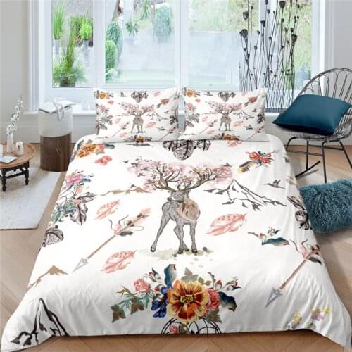 Home Living Luxury Boho Deer Print 2/3Pcs Soft Duvet Cover PillowCase Queen and King Size Kids Bedding Set EU/US/AU Size