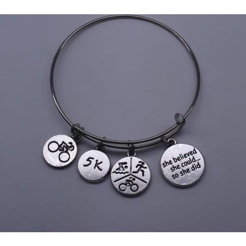 DOUBLE NOSE New Fashion Drop Shipping She Believe She Could So She Did Run Like A Girl 5k Running Charms Adjustable Wire Bangles