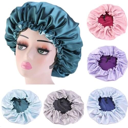 Reversible Satin Bonnet Hair Caps Double Layer Adjust Sleep Night Cap Head Cover Hat For Curly Springy Hair Styling Accessories