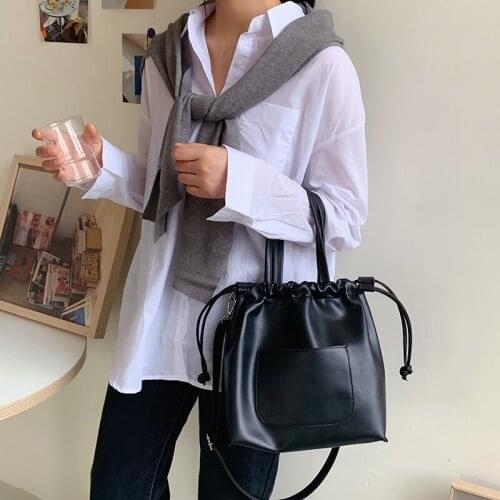 Harajuku Drawstring PU Crossbody Bags for Women Drawstring White Luxury Designer Handbag Women's Leisure Bucket Designer Bag