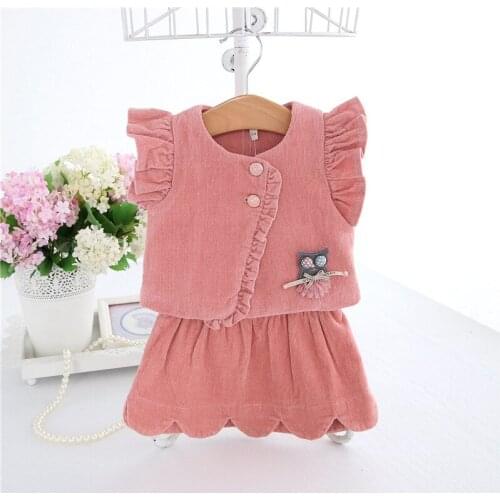 IDEA FISH Baby Girls Clothes 2pcs Clothing Sets Autumn Winter Corduroy Ruffle Tops+Skirt Newborn Christmas Clothes with Cat 0-2T