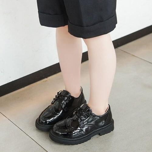 New Boys Black Dress Leather Shoes For Children Wedding Performance Shoes Leather Host Kids School Shoes Flat Fashion Rubber