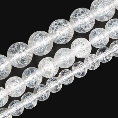 Natural Stone White Snow Cracked Glass Round Loose Spacer Bead For Jewelry Making Needlework DIY Charm Accessories 4/6/8/10/12MM