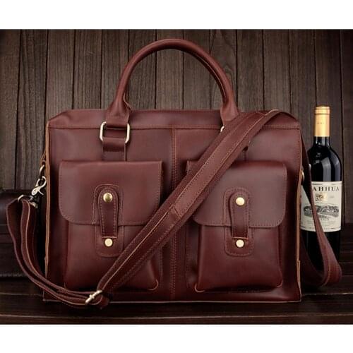 Fashion 100% Genuine Leather Mens Shoulder bag Messenger Bag Leather Men Briefcase crossbody bag Tote Laptop Bag drop shipping