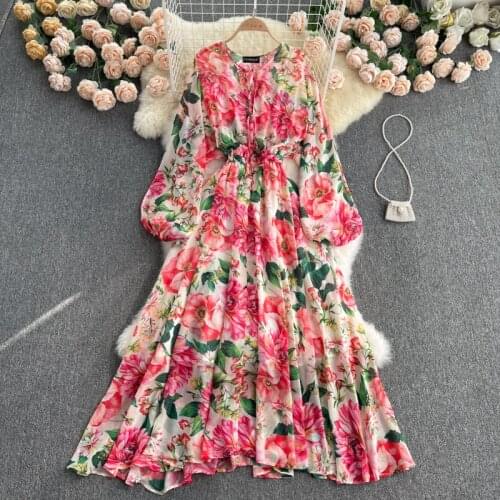 VANOVICH Fashion Womens Dress Puff Sleeves Print Ladies Dress Spring and Autumn New 2022 Casual Women Clothing