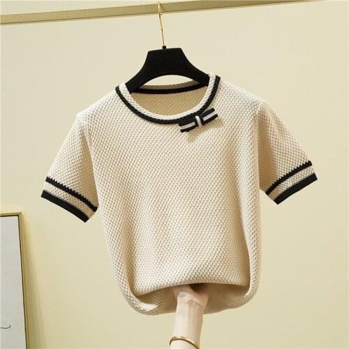 Fashion The New Ice silk O-neck short-sleeved sweater bottoming shirt womens loose thin pullover spring summer pullover