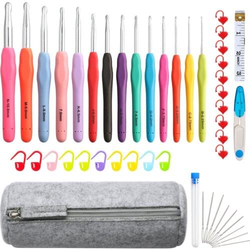 38pcs Aluminum Crochet Set Soft Handles Knitting Needles Kit Knitting Craft Case Crochet Agulha set Weaving Tools Sewing Tool