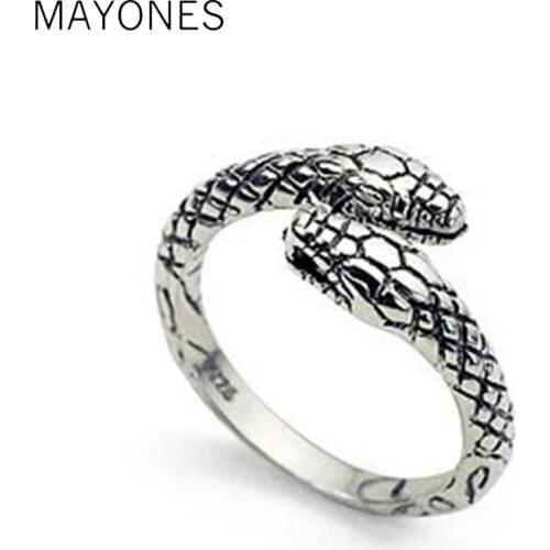 Genuine 925 Sterling Silver Open Ring Women &Men Thai Silver Fine Jewelry Gift Snake Finger Ring Tail Ring