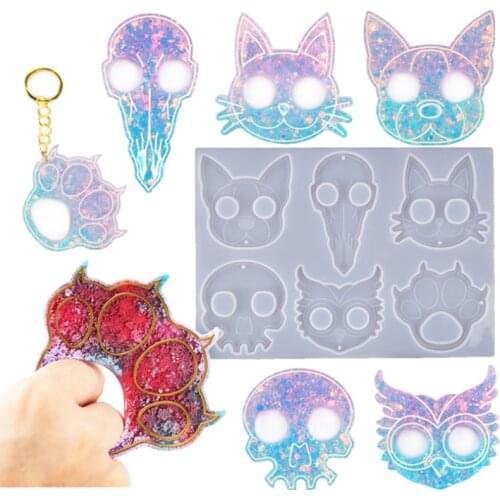 New DIY Resin Crystal Epoxy Mold Christmas Owl Cat Skull Pendant Self-defense Keychain Listing Jewelry Silicone Mold Set