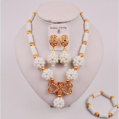 Newest African Nigerian Jewelry Bead Set White African Necklace Set for Nigerian Wedding SZ-Q2-05