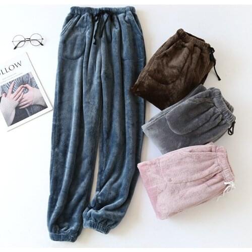 Pajama pants womens trousers coral fleece autumn and winter thickened pants mink fleece home pants plus size