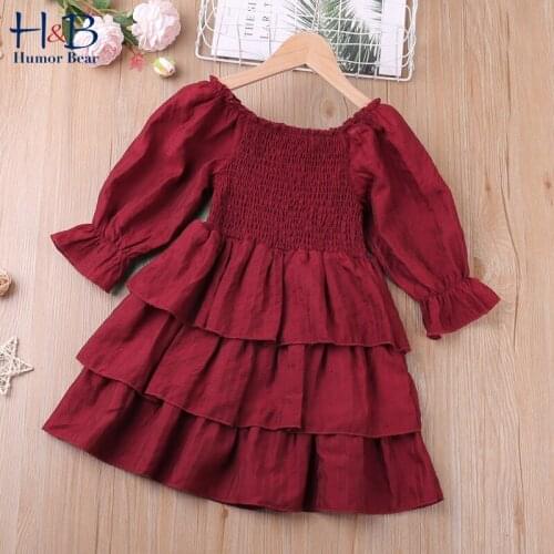 Humor Bear Girl Dress New Autumn Spring Long Sleeve RoundCollar Princess Cake Dresses Toddler Cute Kids Clothes