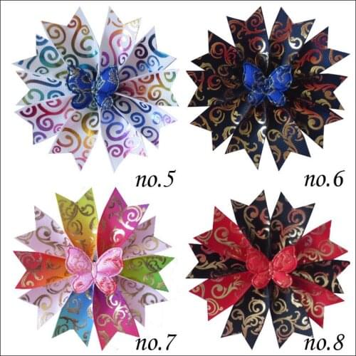 50 Laser Gold Stamping Popular 3.5" Fairy Hair Bow Clip Butterfly Rose Flower