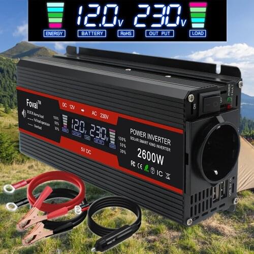 1500W/2000W/2600W LCD display inverter DC 12V to AC 220V Solar Voltage Transformer Convert EU socket