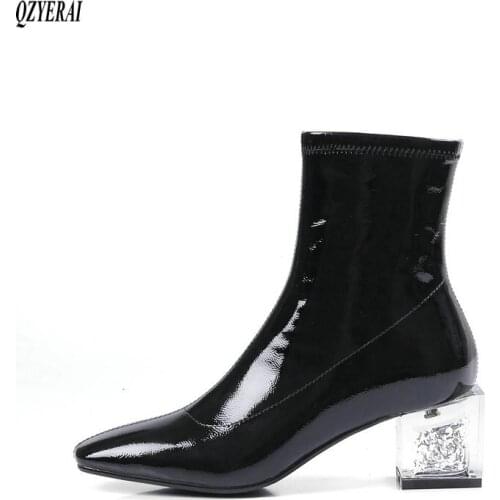 QZYERAI New style black Fashion boots Female boots Womens boots Crystal with fashion Womens shoes Size 34-39