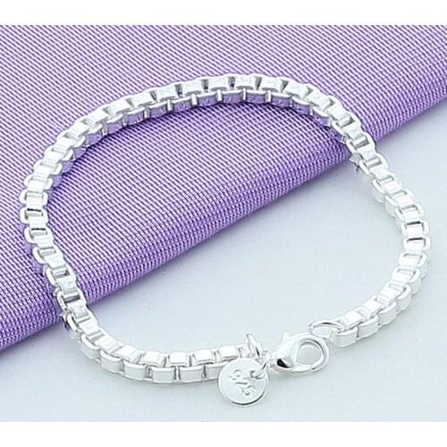 Luxury Brand New 925 Silver bracelet 4mm Box Chain Bracelet for Women Men Fashion Jewelry New 2019