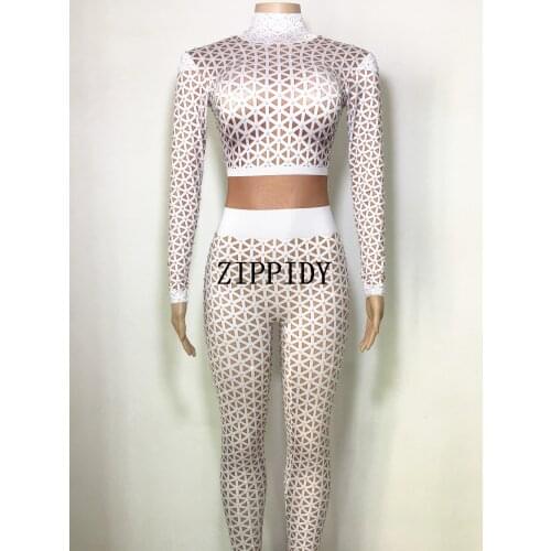 Sexy White Nude Paint Stretch Jumpsuit Singer Dancer Sexy Leggings Costume Peroformance Bodysuit Club Outfit Party Wear