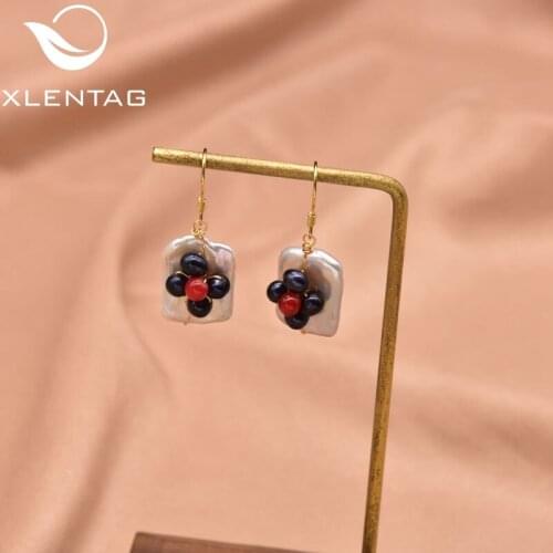Xlentag Natural White Baroque Pearl Gem Flower Earrings Female 925 Sterling Silver Ear Hook Fashion Jewelry Wedding Gift GE1020