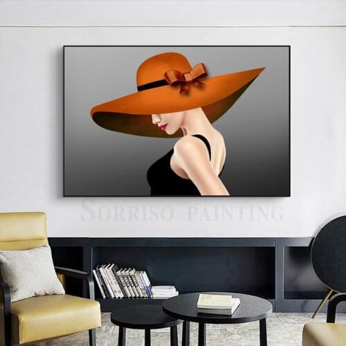 Nordic Canvas Painting Beauty In Red Hat Modern Wall Art Posters And Prints Corridor Pictures For Living Room Home Hallway Decor