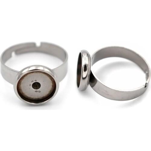 8mm 10mm 12mm Glass Resin Cabochons Stainless Steel Ring Findings Base Strong Round Smooth Bezel Ring Settings Blank DIY NO Fade