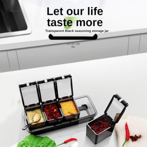 4 Piece Seasoning Rack Spice Pots Storage Container Condiment Jars with Lid Cover Spoon Kitchen Salt Pepper Box