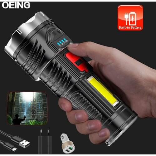 LED Portable Torch USB Rechargeable with Built-in 18650 Battery 4 Modes Super Bright Waterproof Torch for Camping Hiking