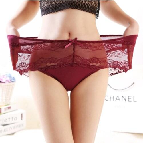 Large Size High Waist Panties for Women Underwear Ladies Big Size Briefs Mesh Plus Size Bow Transparent Sexy Lace Panties Female