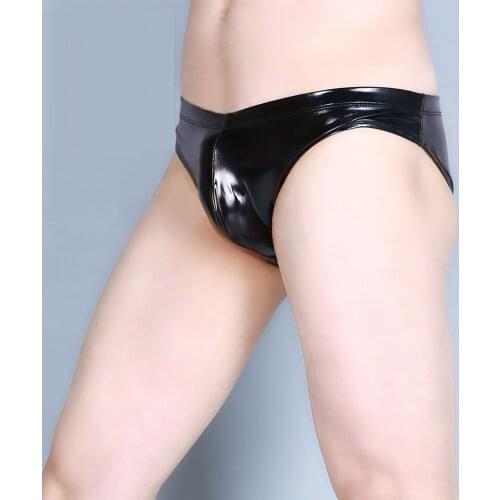 Sexy Men Panties Shiny Low Rise U Convex Pouch Briefs G-string Smooth Thongs Faux Leather Underwear For Gay Adult Games