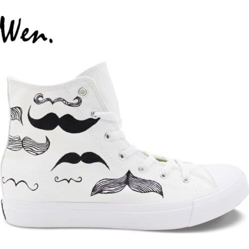 Wen Unisex Athletic Shoes Beard Moustache Pattern Hand Painted Original Shoes Design Custom High Top Boy Girl Canvas Sneakers