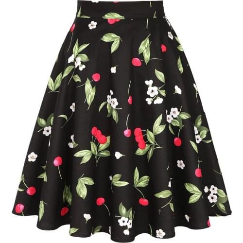 Y2K Black Cherry Floral Print Vintage Skirt VD0020 Jupe Femme High Waist A Line Swing 50s 60s Retro Women Summer Skirts