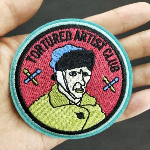 Tortured Artist Club Vincent Willem Van Gogh Fabric Sticker DIY Embroidered Sew on Applique Clothes Apparel Iron on Patch
