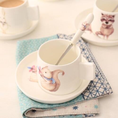 Coffee Mug Sets Bone China Kawaii Animal Italian With Saucer Spoon Espresso Breakfast Milk Oatmeal Cup Plate Ceramic Cafe