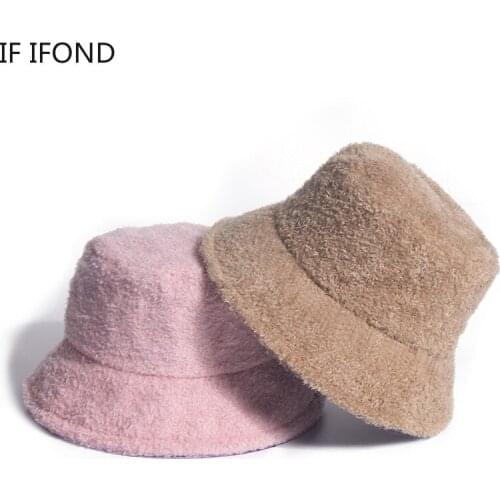 Women Faux Lambswool Bucket Hat Autumn Winter Bob Solid Soft Warm Fisherman Hat Girls Versa Lovely Plush Hats