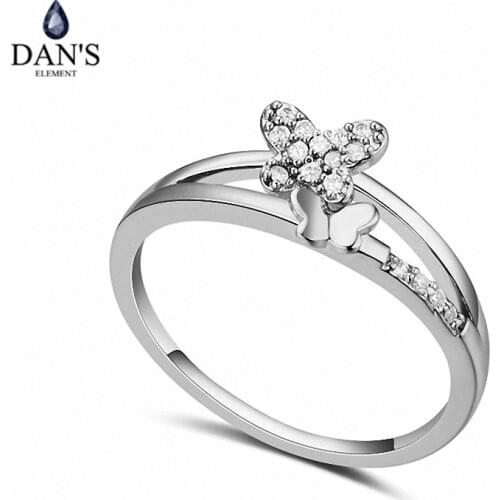 DANS Element Brand Real AAA Zirconia Micro Inlays White Gold Color Butterfly Ring Party For Women Valentine Gift 110728White