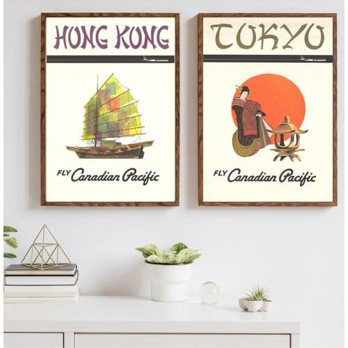 Famous Travel Art Hong Kong Print Travel Poster Tokyo Vintage Canvas Painting Print Wall Art Pictures for Home interior Decor