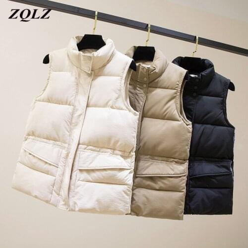 ZQLZ 2021 New Vest Winter Women Short Vest Windproof Vest Coat Warm Waistcoat Female White Coat Sleeveless Parka Vest Women Y2k