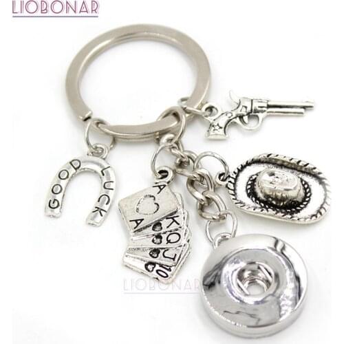 1PC New Arrival Western Cowboy Key Chain Handbag Charm follow your heart Liobonar Snap Buttons Charms Key chains Key Rings