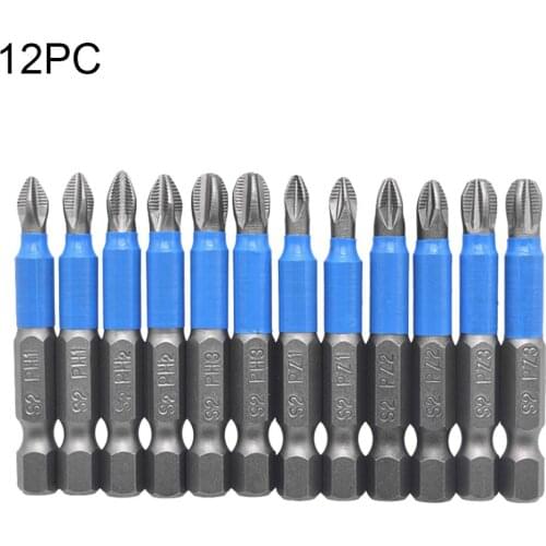 12Pcs Non-slip Magnetic Drill Bit PH1 PH2 PH3 PZ1 PZ2 PZ3 Electric Screwdriver Drill Bit Drilling bits Hand Tools magnetic desig
