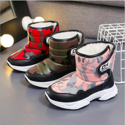 2020 Winter New Boys Thick Snow Boots Girls Waterproof Warm Camouflage Kids Cotton Boots Childrens Short Boots