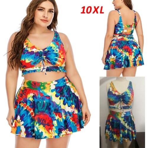 2021 New Tankini Plus Size 10XL Swimwear Flower Print Open Back Swimdress Large Size Swimsuit Women Beach Wear Bathing Suit