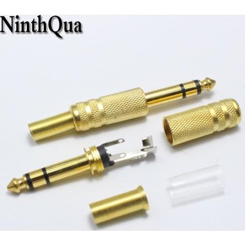 10pcs 6.35mm / 6.5mm 3 Pole stereo Amplifier Plug 6.35 / 6.5 3 Pin Gold Plated Microphone jack Plug Audio Connector