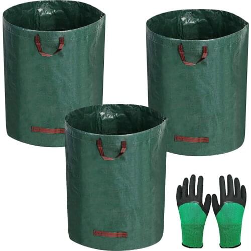 3pcs Large Capacity Garden Bag Withgloves Reusable Leaf Sack Trash Can Foldable Garden Garbage Waste Collection Storage Bag