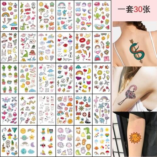 30pcs Lovely Cute Cartoon Temporary Tattoo Stickers Form Men Women Children Arm Body Waterproof Fake Tatoo Tatuajes Temporales